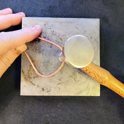 Jennifer Brooks's Rainbow Autumn Tree Earrings - , Contemporary Wire Jewelry, Dapping, Dapping Jewelry, How To Punch Holes, Hole Punching, Punch A Hole, Lashing, Wire Lashing, , Using the ball end of the hammer